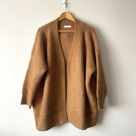 Oak + Fort Knit Oversized Open Front Cardigan Sweater Tan Size Small - Picture 1 of 6